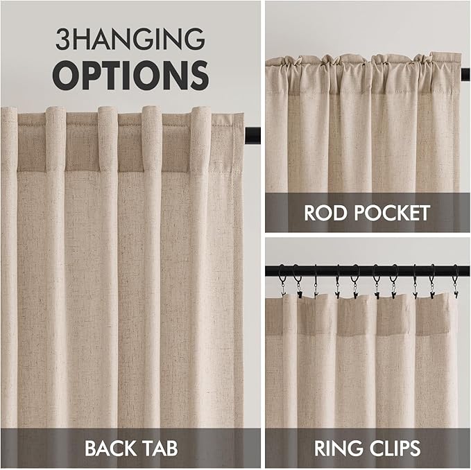 MIULEE Non-See-Through Privacy Linen Curtains 2 Panels, Light Filtering Window Curtains Farnhouse Textured Back Tab Semi Sheer Drapes for Bedroom Living Room, 52 x 72 Inches Long, Beige