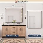 Keonjinn Black Framed Mirrors for Bathroom 48” x 40” Large Rounded Rectangle Wall Mirror, Matte Black Farmhouse Bathroom Vanity Mirror with Seamless Metal Frame, HD Tempered Glass(Horizontal/Vertical)