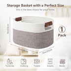 Cotton Rope Basket, Storage Baskets with Handle, 15x10x9 Inch Woven Basket for Shelves, Laundry, Towels, Clothes, Books (White Brown 1 Pack)