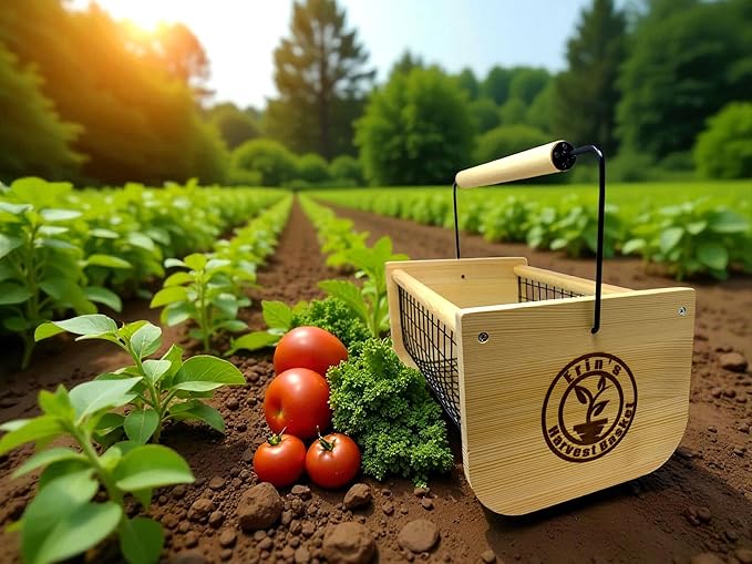 Personalzied Harvest Garden Basket, Handmade Solid Wood Construction with Rotatable Handle, Wire Mesh Design, 16x9x7 Inches, Multi-Purpose Vegetable and Fruit Harvesting Hod Custom Name