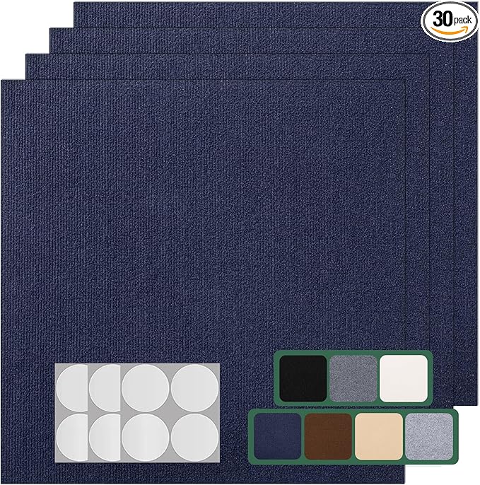 30 Pack Carpet Tile - 12” X 12” Self Adhesive Carpet Floor Tiles Anti-Slip Squares Peel and Stick Floor Tilel DIY Installation for Bedroom (Blue)