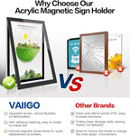 Acrylic Magnetic Sign Holder Wall Mount, Self Adhesive Magnetic Display Frame with Nano Tape and Strong Magnetic Border for Wall, Door, Glass, Home, Store, Office (Black, 11" x 17" / 5 Pack)