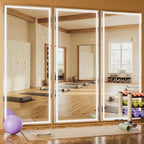 Full Length Mirror with Lights, 75" x 28" LED Lighted Floor Standing Body Mirror, Dimmable & 3 Color Lighting for Bedroom, Cloakroom, Dressing Room, Tempered Glass, Square White