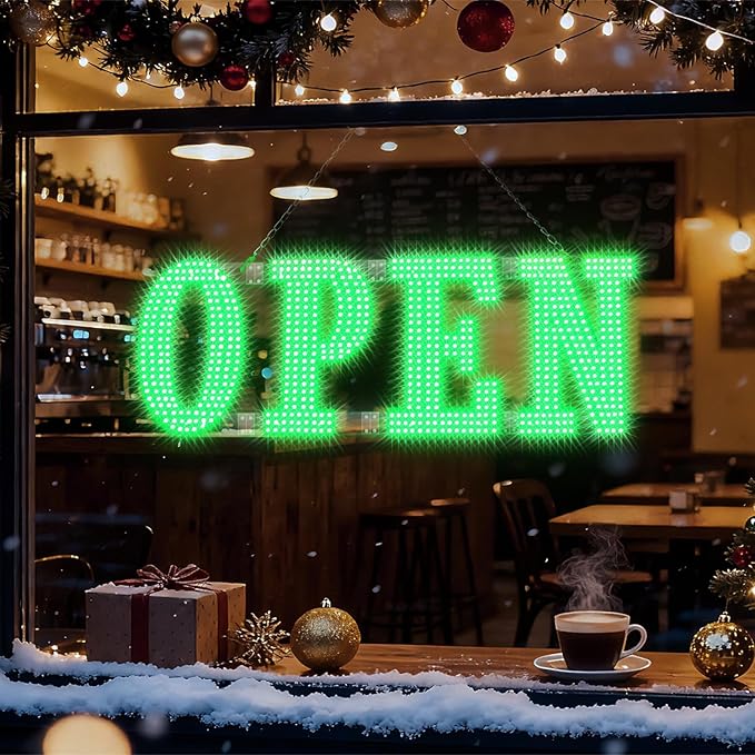 30" x 10" Large LED Open Signs with Remote Control 14 Modes Dimmable Open Sign for Business Window Stores Retail and Restaurant Green