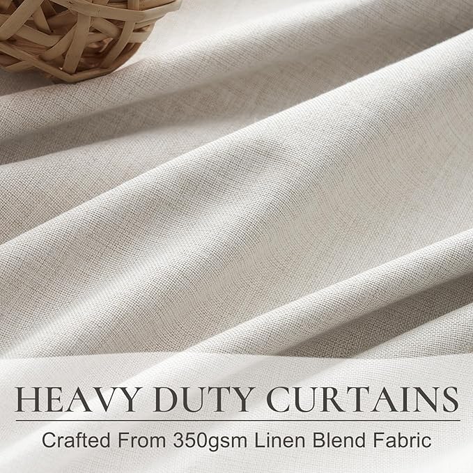 80 Inch Long Linen Blackout Curtains, 2 Panels Set for 76-80 inch Window Drapes Back Tab Pleated Boho Room Darkening Thermal Insulated Curtain for Sliding Glass Door (Birch 50" Wx80 L)