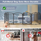 Full Metal Free Standing Dog Gate with Door for Indoor Outdoor, 192'' Extra Wide 36'' Tall Dog Gate for Doorways,Large Openings,Decks,Pet Puppy Freestanding Safety Fence(8 Panels,Black)