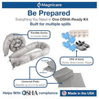 Universal Spill Kit OSHA Approved (4 Pack) - Biohazard Clean up Kit for Oil, Water & Chemicals | Absorbent Pads, Socks, PPE, Biohazard Bags in Bright Orange Duffel Bag - 4 Pack