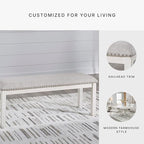 Signature Design by Ashley Robbinsdale Large Upholstered 48" W Dining Bench, Light Gray & White