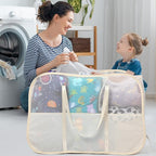 Collapsible Laundry Baskets with 3 Compartment, 150L Tear-proof Pop Up Hamper, Foldable Laundry Basket with Tote Handles, Dirty Clothes Hamper for Laundry, Bedroom, Bathroom, Dorm Beige