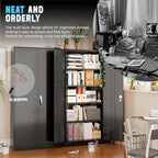 Superday Metal Storage Cabinet with Lock, 72" H Garage Storage Cabinet with Doors and 4 Adjustable Shelves, Black Steel Locking Cabinets for Office, Home, Garage, Gym, School