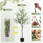 2 Pack Artificial Olive Tree 5FT, Tall Faux Olive Trees for Indoor Outdoor, Realistic Potted Plant Natural Wood Trunk, Leaves and Fruits for Home Office Decor (2, 5FT)