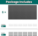 EVERHANGER Metal Pegboard Panels 24" x 12", Heavy Duty Steel Peg Boards for Garage, Pegboard Wall Organizer for Tool Storage and Organization, Black, 6 Pack