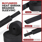 Heat Shrink Wire Loom 2:1 Shrinkable Braided Cable Sleeve 1-1/8 Inch ID-46ft Abrasion Protection Flexibility Fabric Wiring Harness Cover Sheath