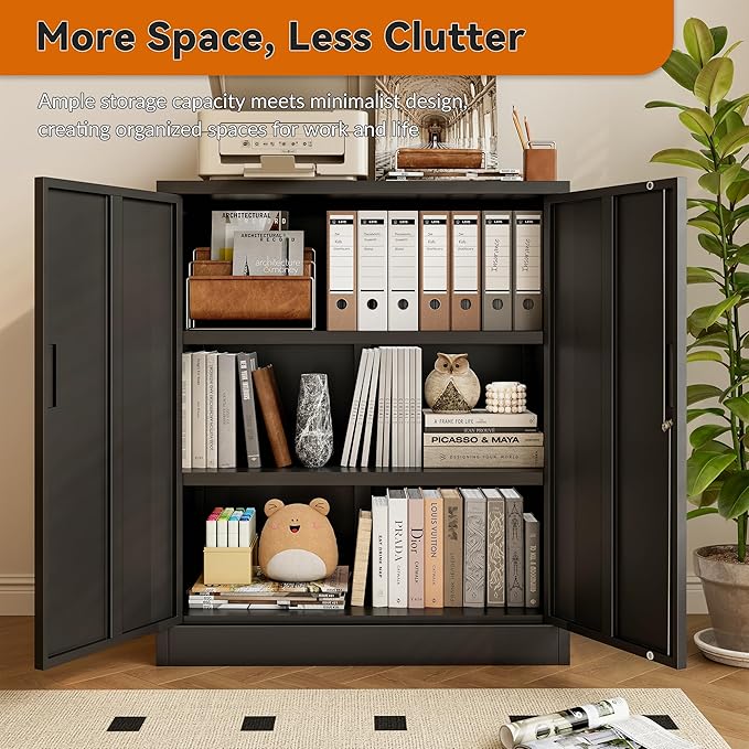 BESFUR Metal Storage Cabinet 36" H, Garage Storage Cabinet with 2 Lockable Doors and 2 Adjustable Shelves, Garage Cabinet for Home Office, Garage,School, Warehouse, Utility Room,White