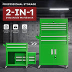Bonusall 8 Drawer Rolling Tool Chest and Cabinet Combo,Heavy-Duty Metal Garage Tool Chest with Wheels and 2 Doors,2-in-1 Top Box and Roller Cabinet Combo for Garage, Workshop, Warehouse-Green