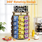 5 Tier 50 Clips 360°Rotating Snack Organizer, Wooden Chip Rack Display Stand - Chip Bag Holder Candy Display with Message Board for Countertop Home Office Party Retail Concession Stand