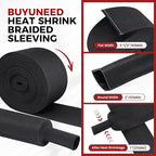 Heat Shrink Wire Loom 2:1 Shrinkable Braided Cable Sleeve 2 Inch ID-25ft Abrasion Protection Flexibility Fabric Wiring Harness Cover Sheath