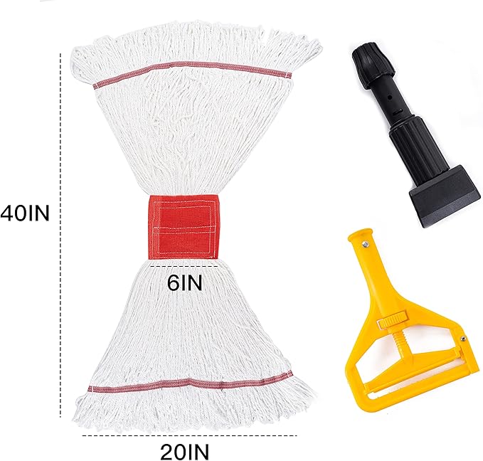 Matthew Cleaning Microfiber String Mop Heavy Duty Commercial Wet Mop Head Replacement,Excellent Absorbency,Premium Launderability,Reusable for Home,Commercial and Industrial Use(White,3Pack)