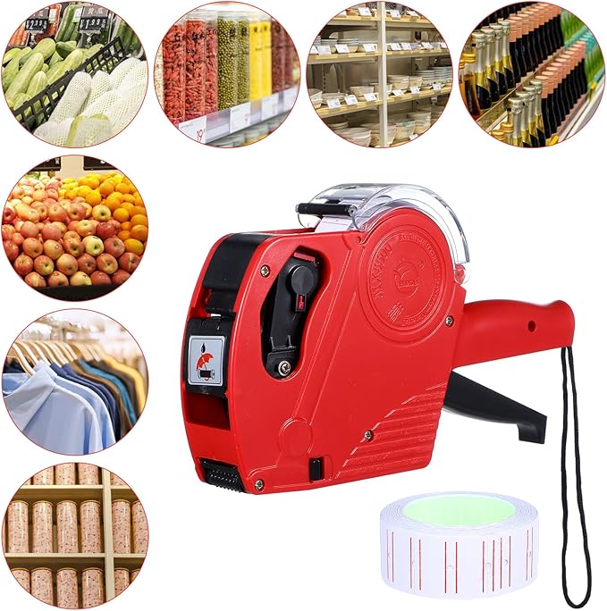 2 Pack Pricing Gun - 8 Digits Price Tag Gun with 8000 Labels & 4 Ink Rollers Kit Red Pricing Label Maker for Retailer,Supermarket