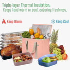 VENO 2 Pack Cooler Bag and Insulated Grocery Bags for Food Delivery, Collapsible Cooler. Reusable Shopping Bags for Groceries with Hard Bottom, Zippered, Foldable, Heavy-Duty (Peach Pink, 2 Pack)