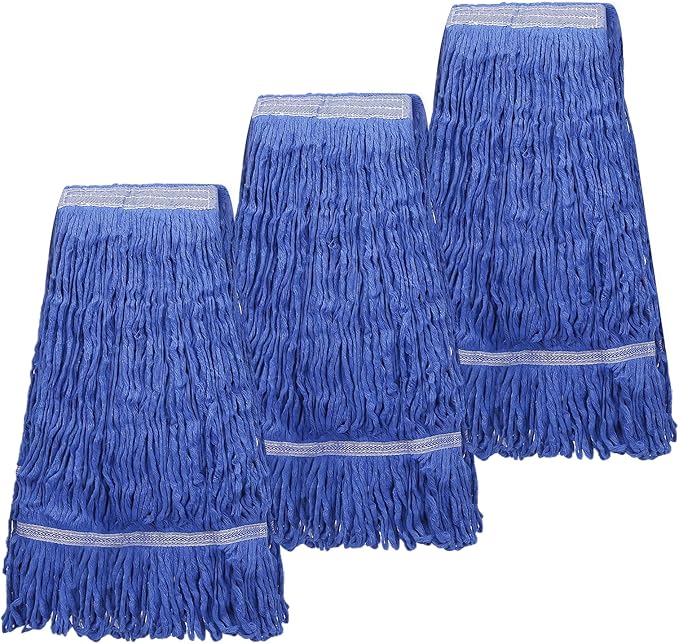 3 Pack Heavy Mop Replacement Head,Commercial Industrial Grade Blue Cotton Ring Heads，for Heavy Commercial Industrial Residential Areas -Blue Cotton Looped Replace Mop Head (Deep Blue)