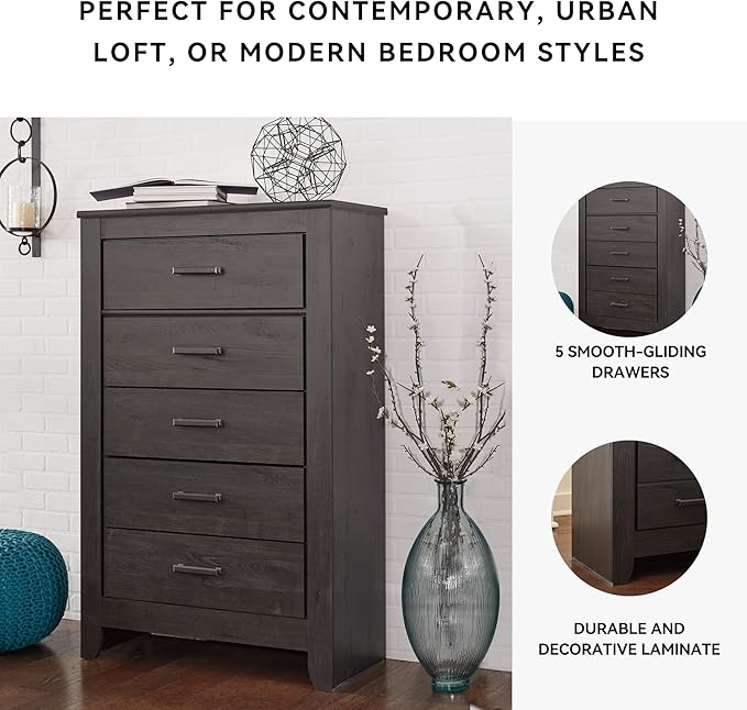 Signature Design by Ashley Brinxton Contemporary 5 Drawer Chest, Almost Black
