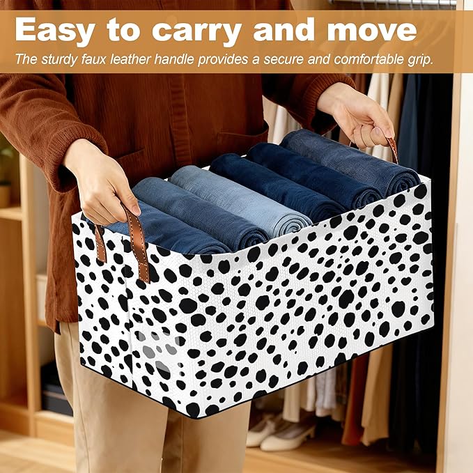 Animal Spots Storage Bins with Handles, Cat Dog Collapsible Storage for Clothes, Gift Basket, Blankets & Closet Organization