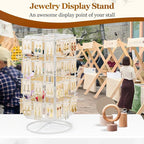 360 Rotating Earring Display Stands for Selling, 4 Tier Metal Earring Rack Holder Stand, Jewelry Display for Selling Earring Cards, Bracelets, Necklaces, KeyChains, Hair Accessories (48 Hooks)