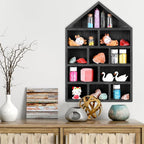 House Shaped Wooden Shadow Cubby Box 10 W x 2 1/4 D x 15 H Hanging Display Shelf Organizer Wall Mounted Curio Cabinet Wooden Display Case Miniature Shelf for Figures(Black)
