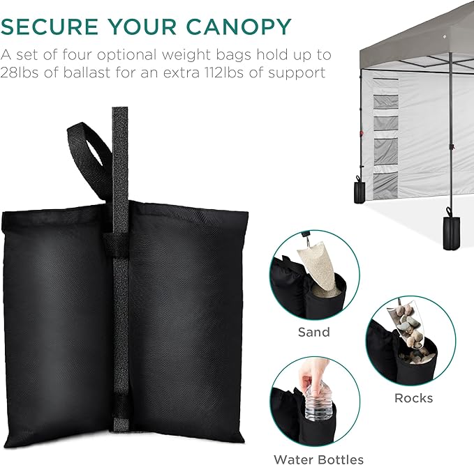 Best Choice Products 10x10ft Easy Pop Up Canopy w/Side Wall, 10 Pockets, Portable Carrying Case, 1-Button Setup, 4 Weight Bags - Light Gray