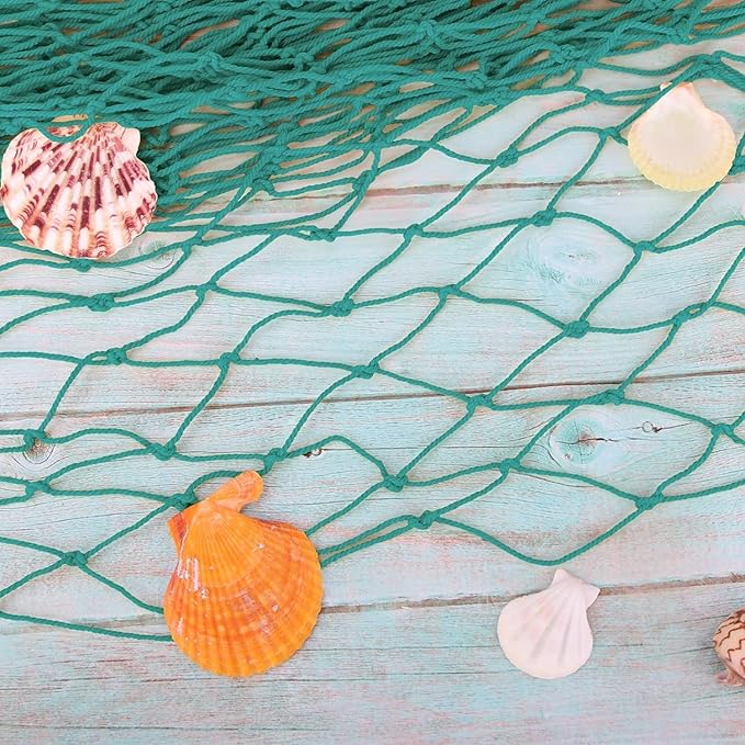 ZUEXT Aqua Decorative Fishing Net 80x40 Inch, Large Picture Fish Net, Wall Photo Hanging Fishnet for Nautical Mermaid Pirate Ocean Themed Hawaii Beach Under the Sea Party Decorations