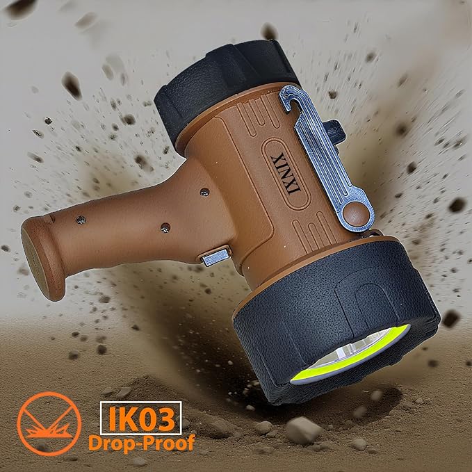 XINXI Rechargeable Spotlight 1,000,000 Lumens with COB Floodlight, IP67 Waterproof Spotlight Flashlight, Long Runtime Handheld Spot Light with Red Filter,Outdoor Spot Light for Hunting,Fishing(Brown)