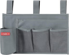 Hanging Bedside Caddy, Bedside Storage Organizer for Magazine, Phone, Remote control (5 Pockets-Grey)