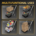 TOOLIOM 2-Tier Collapsible Shopping Cart with Brake Wheels & 2 Folding Baskets, Multi-Use Mobile Trolley for Grocery, Luggage & Office
