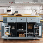 Rolling Kitchen Island with Drop Leaf & Power Outlet, Large Kitchen Islands Cart on Wheels, Movable Kitchen Island with 5 Open Storage Shelves & Towel Rack for Kitchen, Dining Room, 53-Inch, Grey Blue