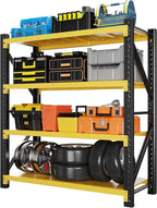 4000LBS Garage Shelving 48" W Garage Shelving Heavy Duty 4-Tier Metal Storage Shelves Adjustable Shelf Unit Storage Rack for Basement Supermarket Warehouse 48" W x 20" D x 78" H Yellow