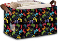 Game Controller Storage Basket Large 17x11.5x10.5 Inche-Collapsible Fabric Organizer Bin with Handles for Gaming Room, Toys, Electronics-Foldable Decorative Hamper with Video Game Design-Single Pack
