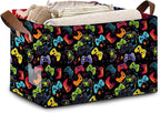 Game Controller Storage Basket Large 17x11.5x10.5 Inche-Collapsible Fabric Organizer Bin with Handles for Gaming Room, Toys, Electronics-Foldable Decorative Hamper with Video Game Design-Single Pack