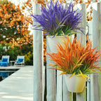 Outdoor Artificial Plants 8 Bundles Fake Plants Grass UV Resistant Fake Flowers Bush Greenery,17Inch Tall Faux Grass Shrubs for Home Porch Pathway Garden Décor Outside Indoor (Orange)
