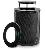 Alpine Outdoor Trash Can 36 Gallon Diamond Steel Commercial Metal Waste Bin with Leak Proof Liner, Heavy Duty Steel Mesh Design, Rain Bonnet Lid & Flat Lid for Parks, Streets, and Public Spaces-Black