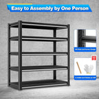 Garage Shelving Heavy Duty，Large Loads Adjustable Garage Storage Shelves, Metal Storage Racks and Shelving Units, Utility Rack Shelves,47.2”W x 24”D x 78”H,Black