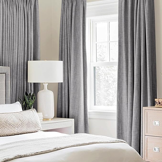 MIULEE Linen Texture Curtains for Bedroom Solid 100% Blackout Thermal Insulated Grey Curtains Grommet Room Darkening Curtains/Draperies Luxury Decor for Living Room Nursery 52x120 Inch (2 Panels)