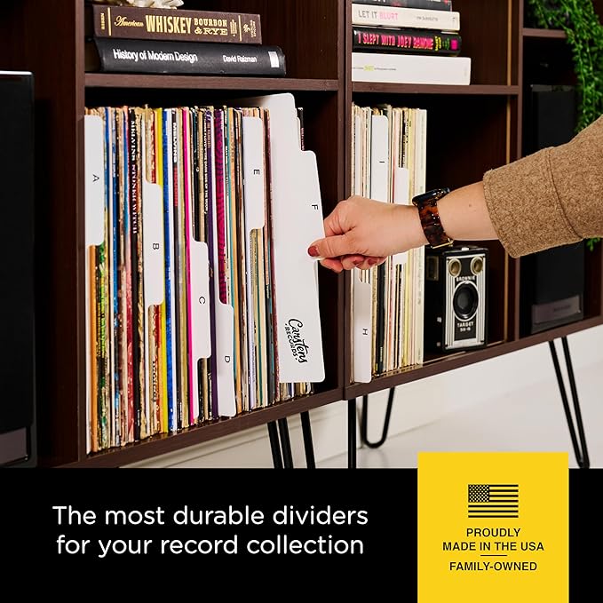 Carstens Records Heavy Duty Vinyl Album Dividers A-Z | 12" Organizers with Tabs | Pack of 26 White | Made in The USA | for Top Browsing