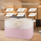 XXXL Large Blanket Basket, 108L Cotton Rope Storage Basket for Living Room, Supre Large Toy Baskets for Kids, Woven Basket for Clothes, Towels, Pillows, 25" x 16" x 16", Pink and White