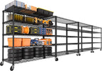 PrimeZone 4 Packs 48" W x 24" D x 81" H Heavy Duty Wire Storage Shelves with Wheels, 5 Tier Adjustable NSF Certified Garage Shelving Unit, Rolling Metal Organizer Shelf Rack for Warehouse, Pantry