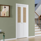 BARNER HOME Cane Bi-fold Doors - for 30in.x 80in.Door Opening, Webbing & Wood Folding Closet Doors with Hardware Kits, MDF, White Multifold Interior Doors