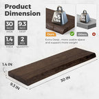 RICHFOCUS Live Edge Elm Floating Shelves - 30" W x 9.3" D Rustic Solid Wood Wall Shelves with Invisible Bracket, Wall-Mounted for Living Room, Bedroom, Kitchen Storage & Display, Set of 2, Walnut