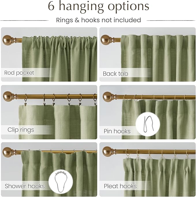 NICETOWN Waffle Weave Linen Sage Green Curtains for Bedroom, Privacy Farmhouse Drapes Light Filtering Window Treatments for Living Room, W52 x L108, 2 Panels