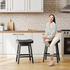 Counter Height Bar Stools Set of 3, 24 Inch Barstools for Kitchen Counter, Kitchen Stools with Bonded Leather Saddle Seats & Heavy Duty Metal Legs, Easy Assembly, All Black
