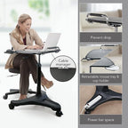 EHO Mobile Laptop Desk Cart with Wheels, Height Adjustable Standing Desk with Pneumatic Lift, Rolling Workstation with Mouse Tray and Cup Holder, Portable Table for Home Office or Classroom